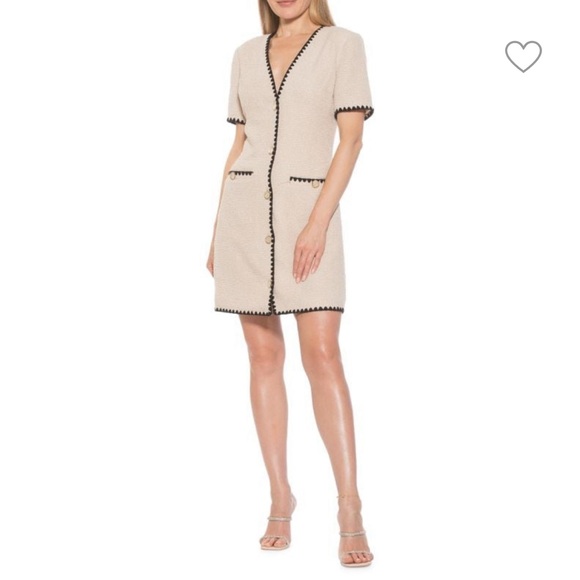New Alexia Admor Yaiya Button Front Tweed Sheath Dress Cream sz 2 - Picture 3 of 9